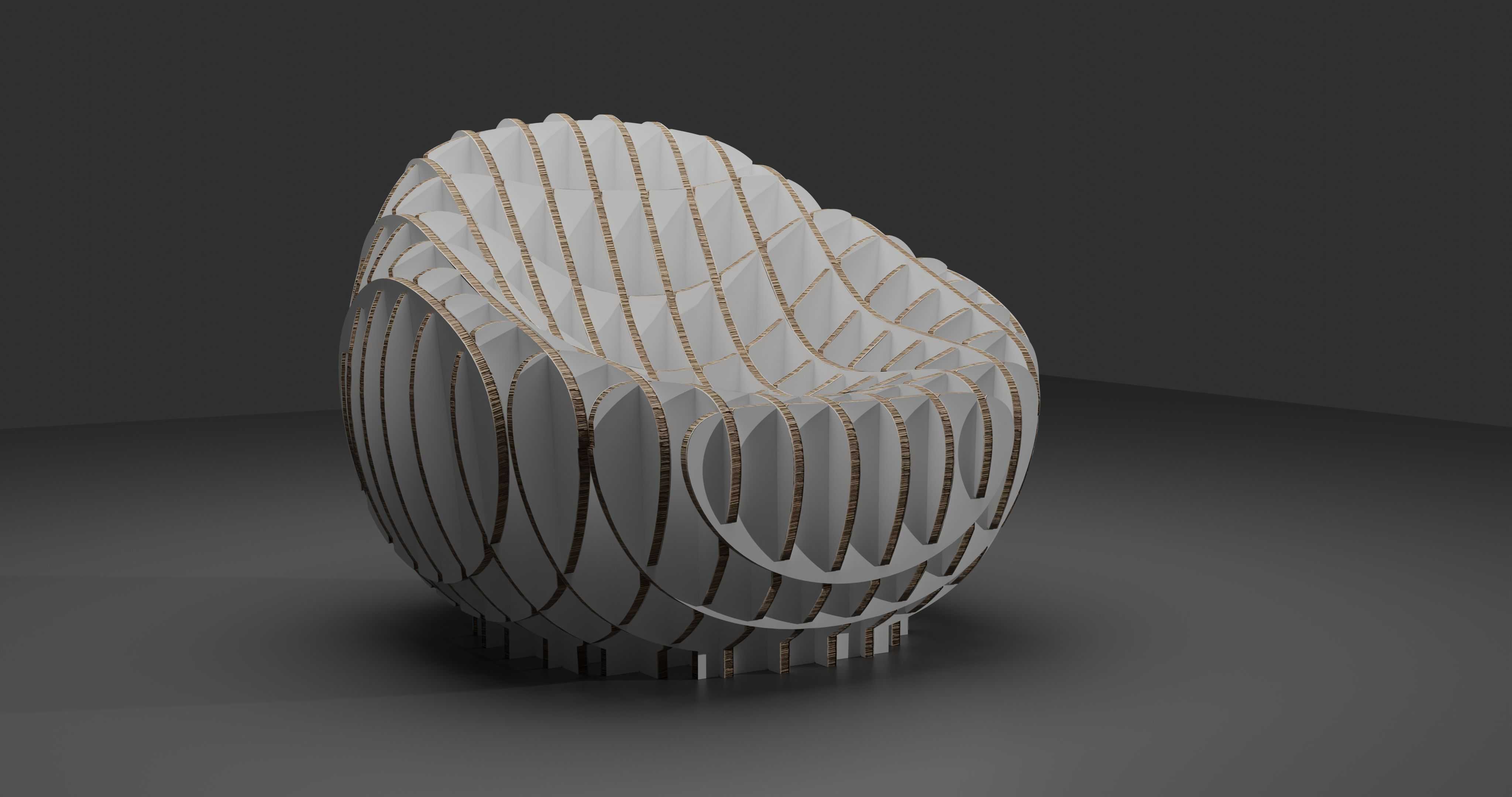 Owalny fotel z kartonu strukturalnego